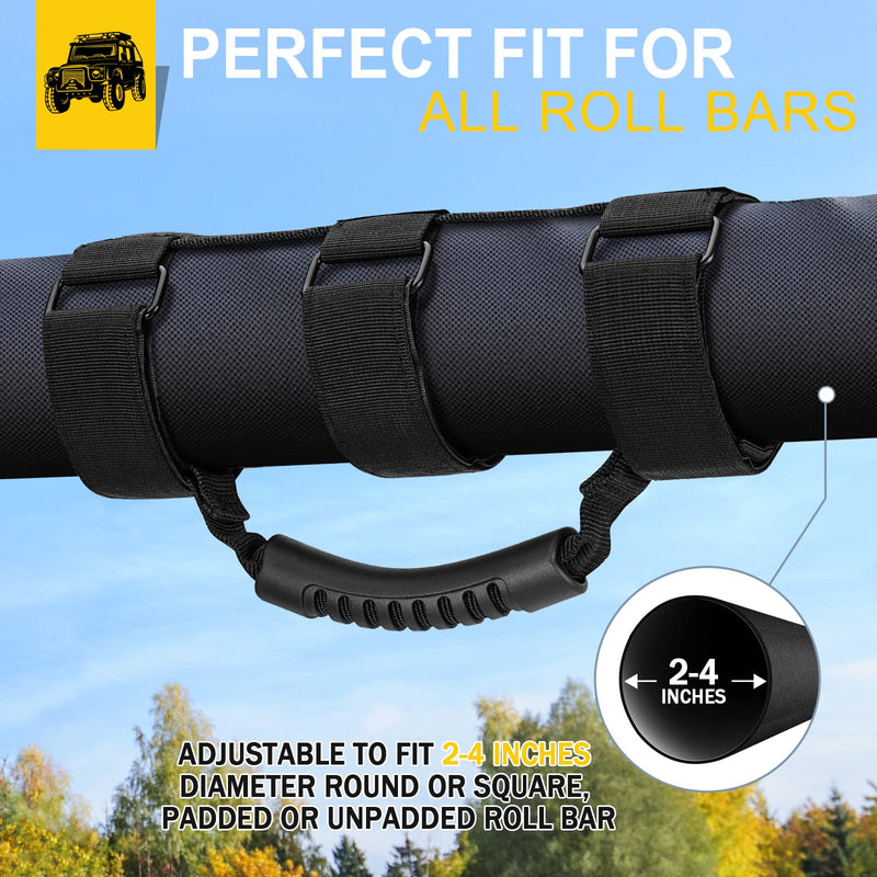 moveland 2 Pack Grab Handle Set Compatible with Jeep Wrangler TJ YJ JK, Easy-to-Fit 3 Straps Design for 1955-2023 Models (Black) Standard 2-Pack Black