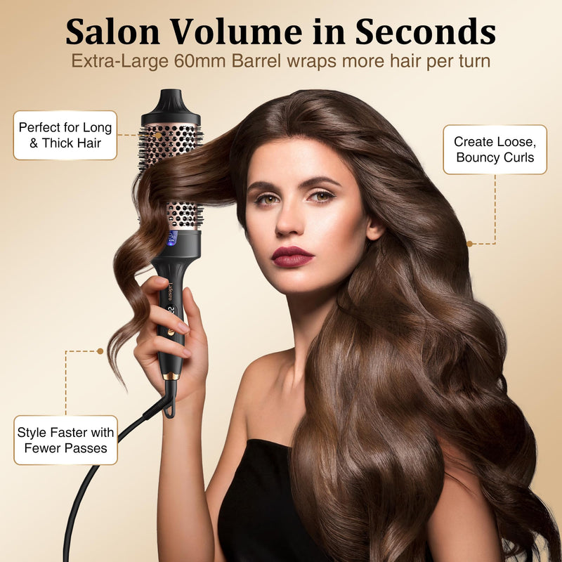 Thermal Brush 60MM, Heated Round Brush, Curling Brush | Extra-Large Barrel Hot Brush for Voluminous Big Curls & Waves, Fast Heating & 160° to 220°, Tourmaline Ceramic