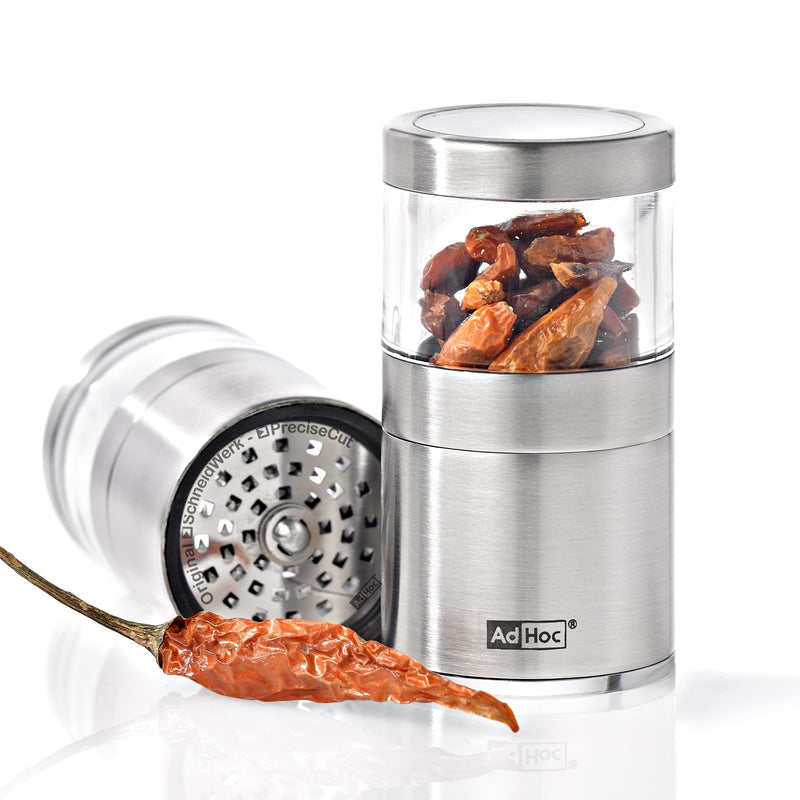 AdHoc Voyage Spice Mill - Stainless Steel Spice & Herbs Gadget - Easy Clean Herb & Spice Mill - Unique & Refillable Mill for Seasoning - Aroma-Tight Gadget for Spices