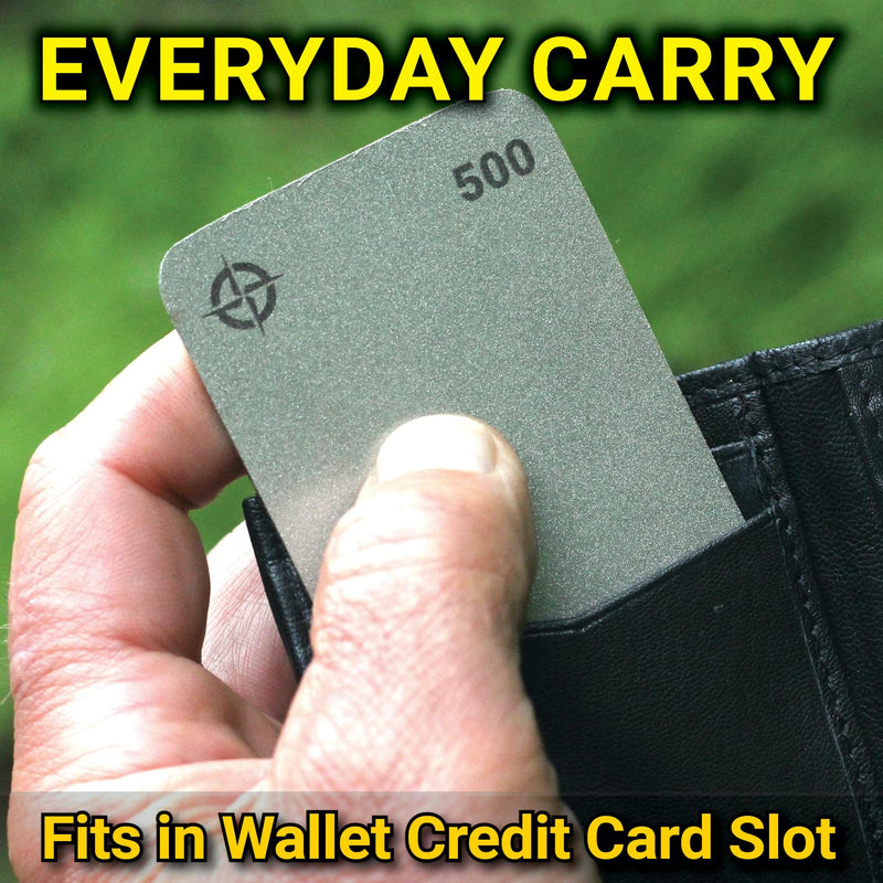 Tiny Survival KNIFE & TOOL Sharpener KIT - Ultimate 4-IN-1 EDC KIT: Double-Sided, Dual Grit, Credit Card Diamond Pocket Field Sharpening Stone DWS + Mini Strop + Stropping Compound + Grip Matt - GIFT
