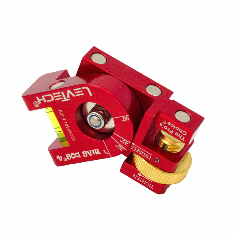 LEVTECH®, The PRO’s CHOICE®, MAG DOG® 4 Patented Conduit Bending Level with KWIK KLIK® 4 Angle Marks (0°,30°,45°,90°) | Replaceable Vial | 4 Rare Earth Magnets | ONLY 2.5” x 1.25” x .75” @ 3.5 oz