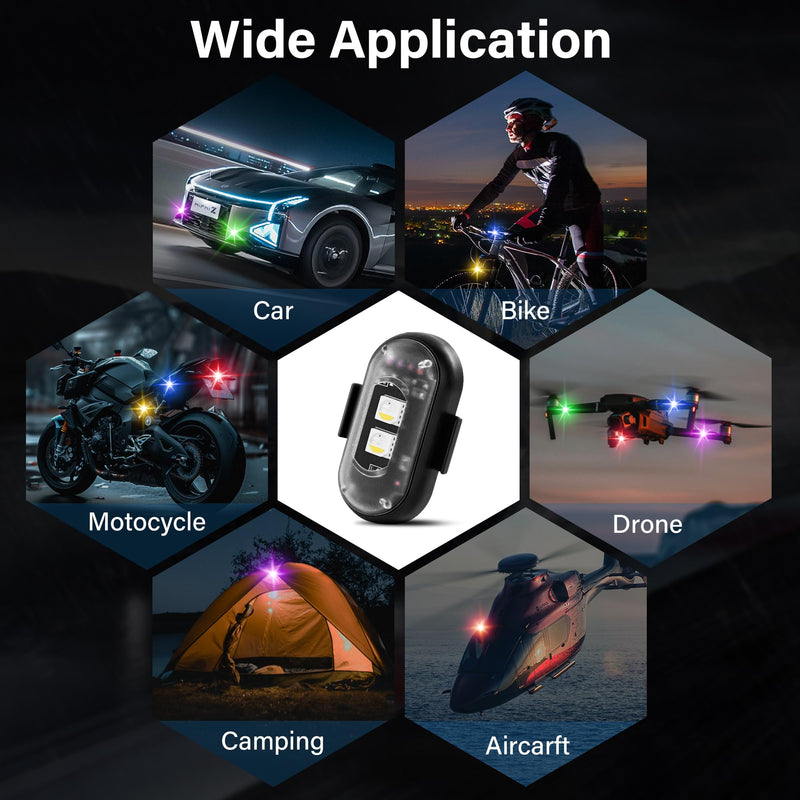 Wireless LED Lights for Car 4PCS with Remote Control, Wireless LED Strobe Lights 8 Colors USB Charge IP65 Waterproof Anti-Collision for Car Motorcycle Drone RC Aircraft Bike, Black