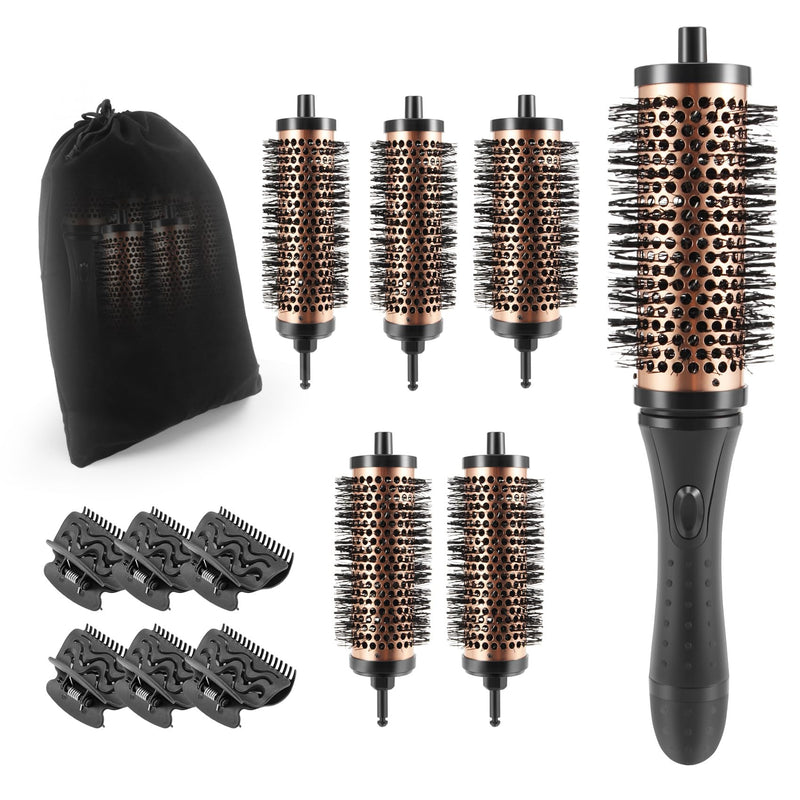 Round Hair Brush Set Detachable Handle Hair Roller Brush 3 Sizes Round Hair Brush for Blow Drying with 6 Positioning Clips,6 Barrels 1 Handle Black