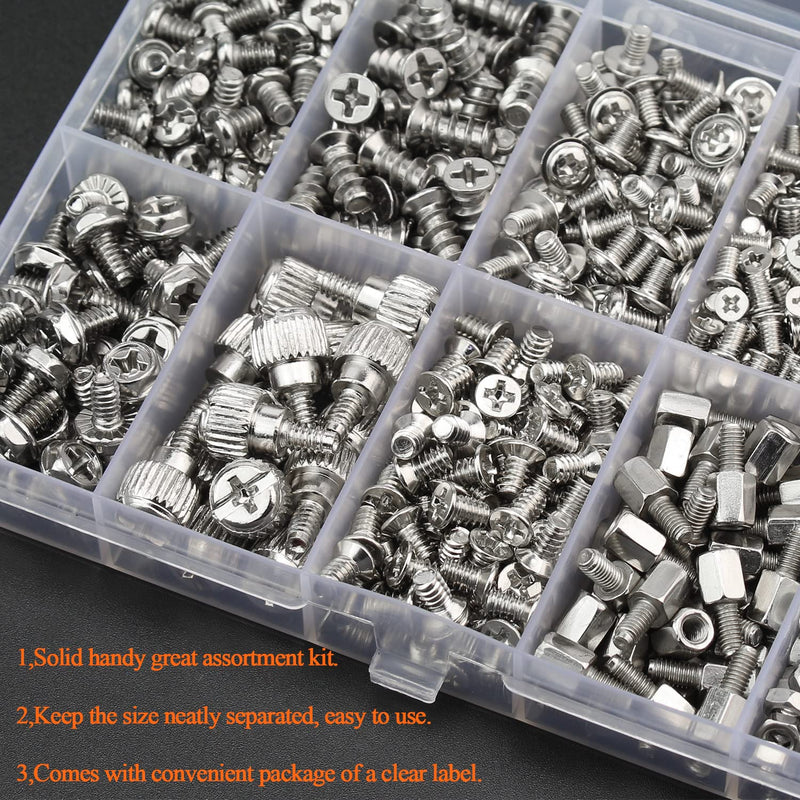 450 Pieces Computer Standoffs Screws Assortment Kit for 2.5" SSD, Hard Drive, Computer Case, Motherboard, Fan Power Graphics with Screwdriver, Silver