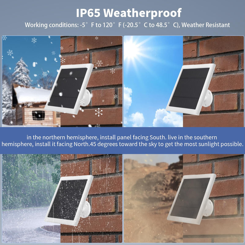Solar Panel for Ring Camera(2nd Generation) Dustproof Waterproof 5W Solar Panel with 10FT/3M Long Cable for Stick Up & Pro Spotlight Cam Battery for Security Camera 1 Pack White Grey