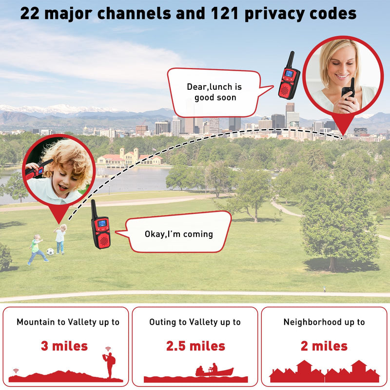 Adult Walkie Talkie WokTok Long Range Rechargeable Portable Two-Way Walkie Talkie, Hiking Accessories, SOS Sirens, NOAA Weather Alarms, Kid's Toys, Easy-to-Use Rechargeable Walkie Talkies,2 Pack 2 Packs Red 2 Pack