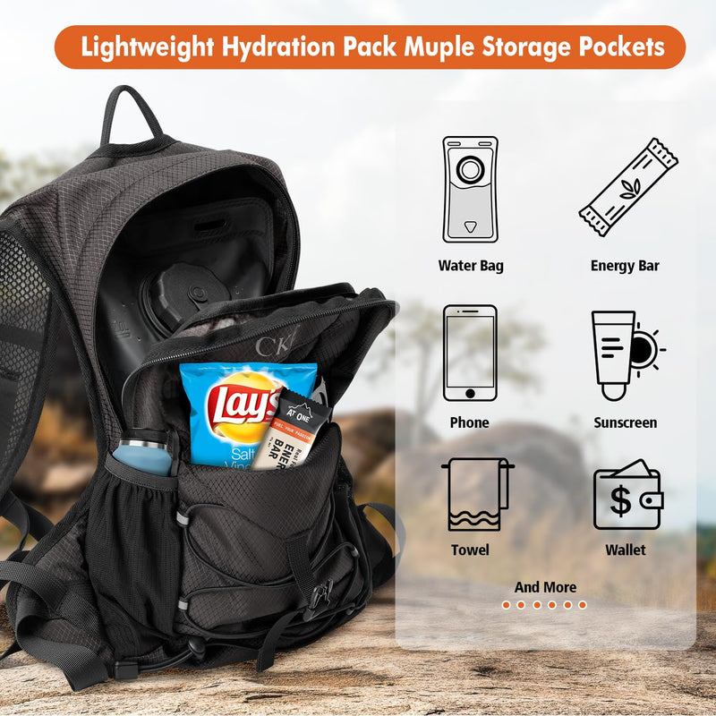 Hydration Backpack Hydration Pack Water Backpack with 2L(70-Ounce) Hydration Bladder for Men Women Kids for Running Hiking Biking Climbing Black