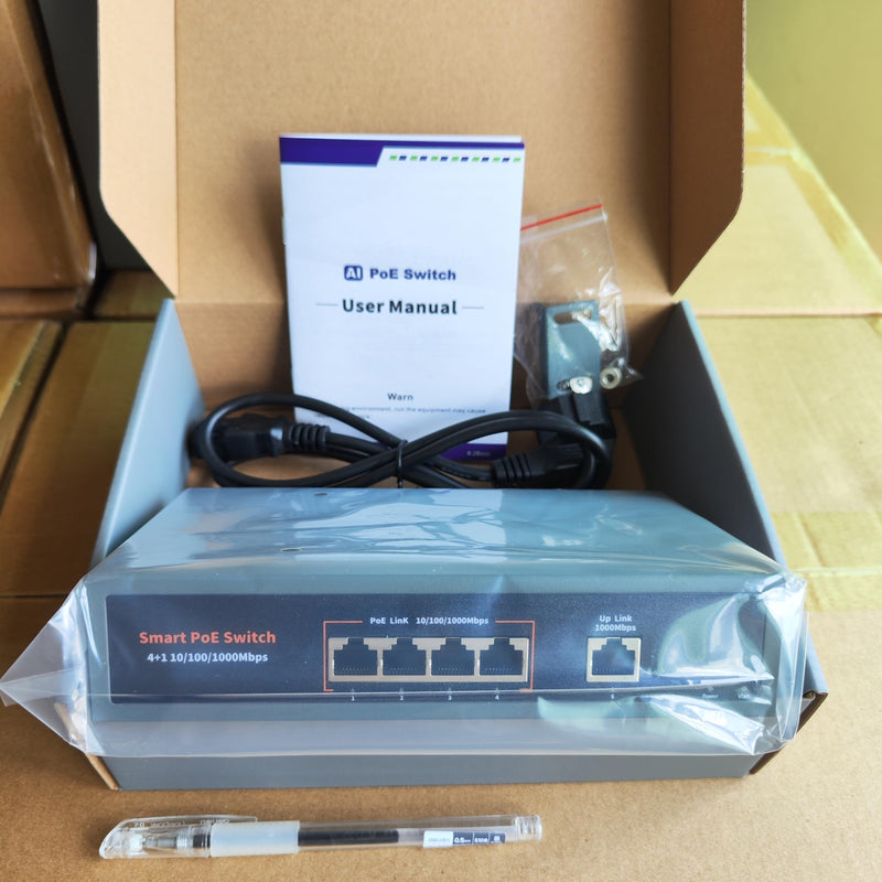 4 Port Gigabit POE Switch 2025 with 1 Gigabit Uplink, 4 POE+ Port1000Mbps,78W 802.3af/at,Metal Desktop WallMountable,VLAN Function,250 Meters Extend,Metal FanlessPlug and Play Network Switch G0410GB-A