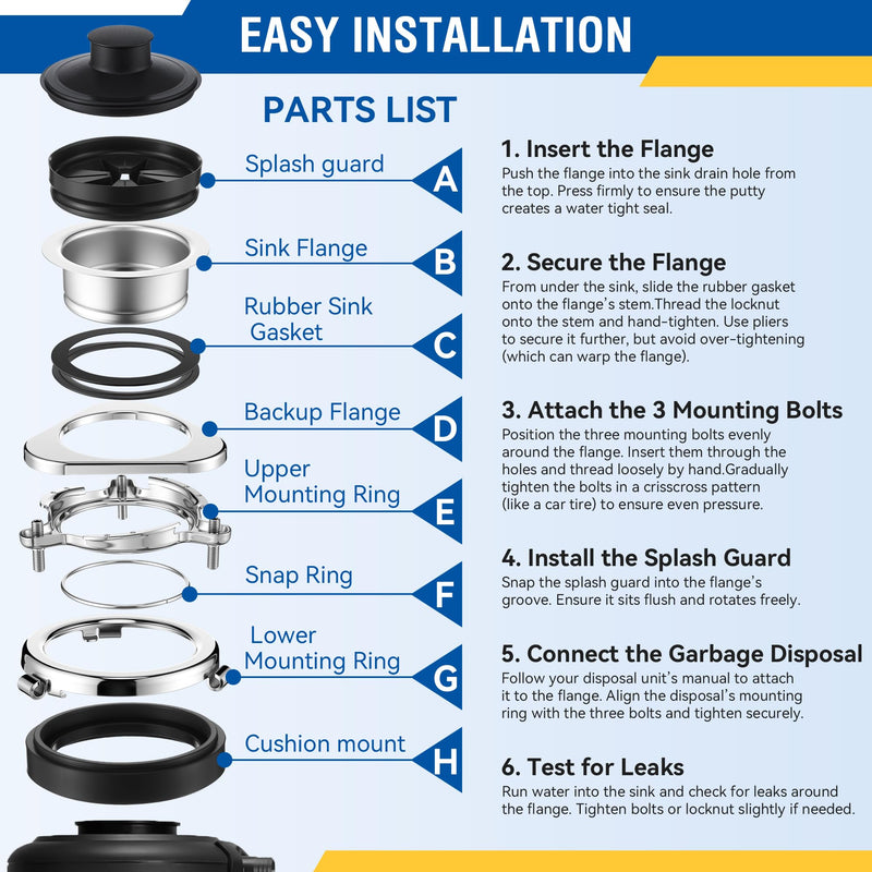 Saillong Garbage Disposal Flange 3 Bolt Mount Stainless Steel Kitchen Sink Flange Kit with Stopper for 3 1/2 Inch Standard Sink Drain Hole Compatible with InSinkErator Models Garbage Disposal (Silver) Silver