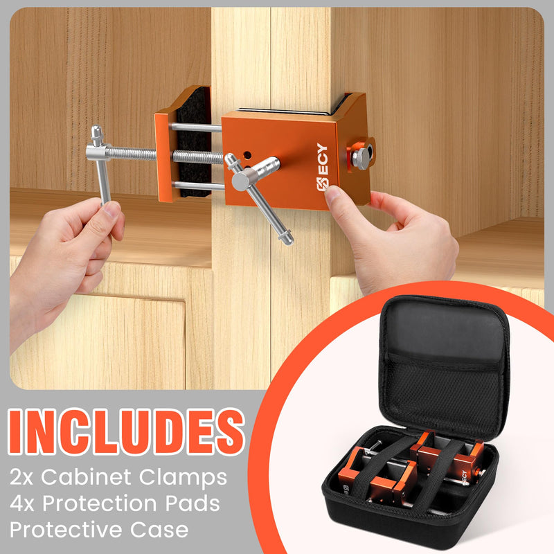 ECY Cabinet Clamps 2 Pack - Cabinet Face Frame Alignment Tool，Anodized Aluminum Alloy, Professional Installation Clamps for Woodworking & DIY Projects Orange