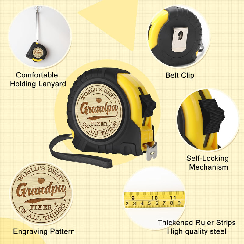Fathers Day Grandpa Gifts from Granddaughter Grandson - Ideal Father's Day Birthday Grandparents Day Gifts for Grandpa Grandfather from Grandkids - Funny Engraved Tape Measure 25 FT Ideas Grandpa Tape Measure
