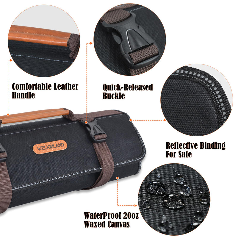 WELKINLAND 18-Pockets Waxed Canvas Tool Roll, Heavy-Duty tool bag roll, Waterproof tool roll up bag, 17" Canvas tool roll, Screwdriver roll up bag
