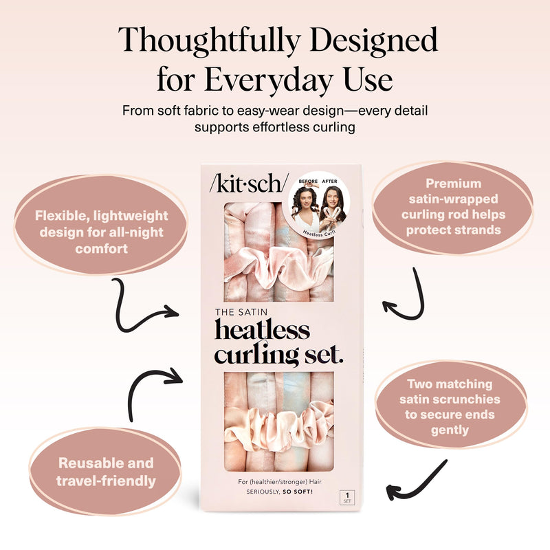 Kitsch Satin Heatless Curler Set - Sunset Tie Dye | Heatless Curls Overnight w/34 " Hair Waver & 2 Satin Scrunchies, Comfortable Hair Curlers to Sleep in for Frizz-Free Hair