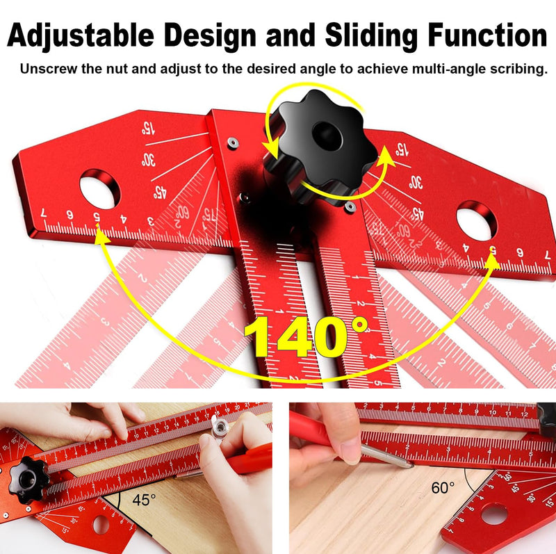 Woodworking Scriber Marking Line Ruler,Adjustable Aluminum Alloy Sliding T-Square Ruler,Precision Line Scriber Measuring Tool with Angle Adjustment Scale for Engineering and Carpenter Work