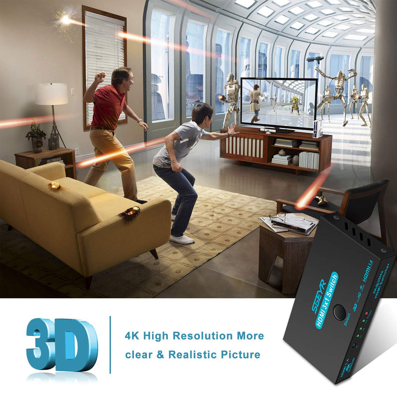 SGEYR HDMI Switch Splitter 3 Port 4K HDMI Switcher 3 in 1 Out HDMI Switches Selector Box with IR Remote IR Remote Control Support 4K@30Hz Ultra HD 3D 2160P 1080P