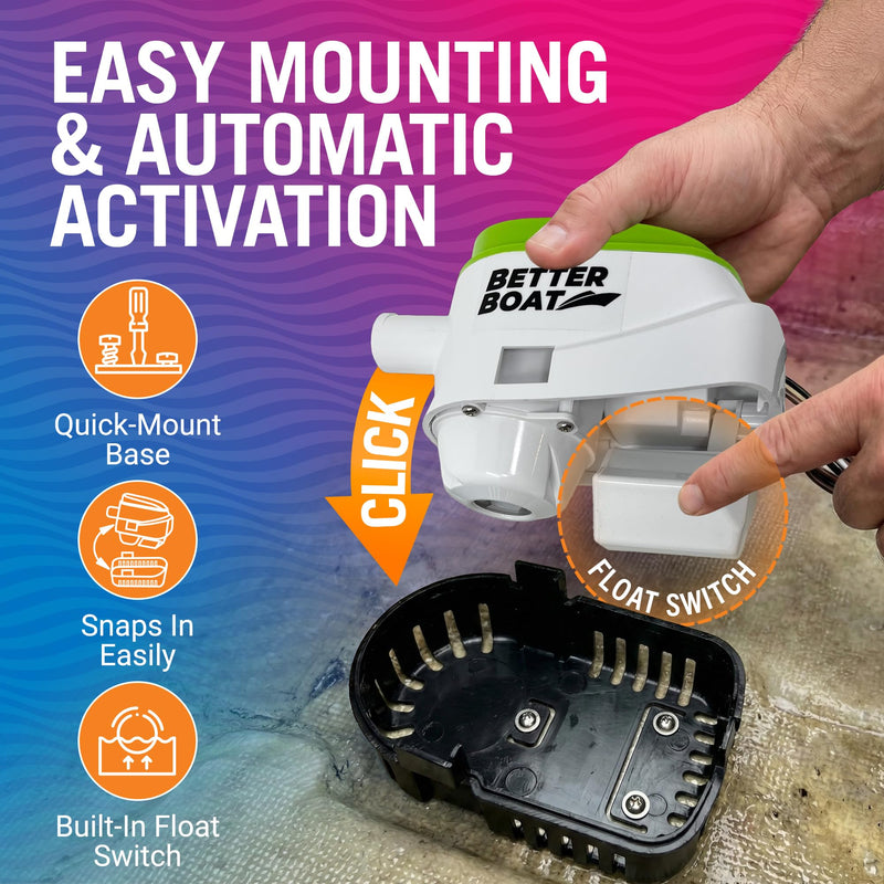 Automatic Bilge Pump 1100 GPH 12V with Built-In Float Switch, 1-1/8 Inch Outlet, 5-Year Warranty, Submersible for Bass Boats, Jon Boats - Better Boat