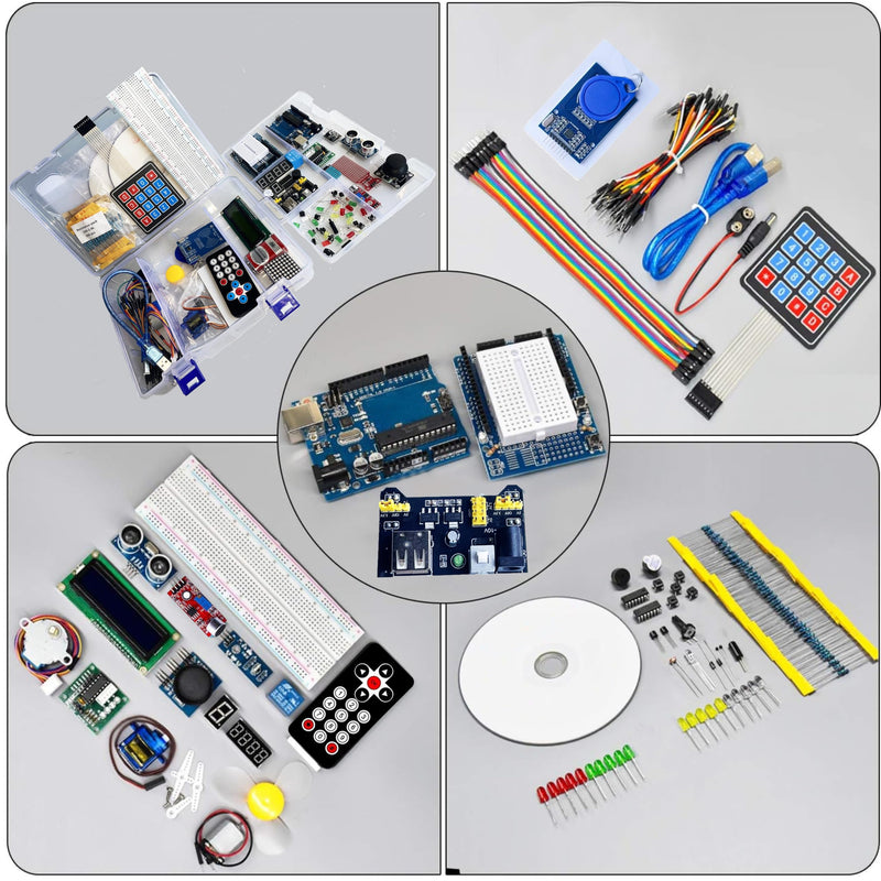 UNO R3 Kit Mega328 Tutorial Compatible with Arduino IDE 40 in 1 Electronics Circuit Breadboard Engineering Kit for Kids and Engineers, 720P Video Courses and Online Technical Support for Beginners Complete