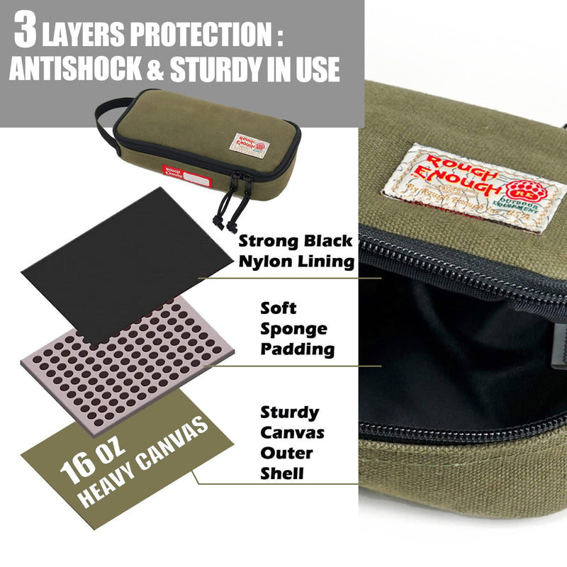 Rough Enough Small Tool Bag Pouch Box EDC Organizer Storage Case for Accessories with Zipper Portable Handle Army Green