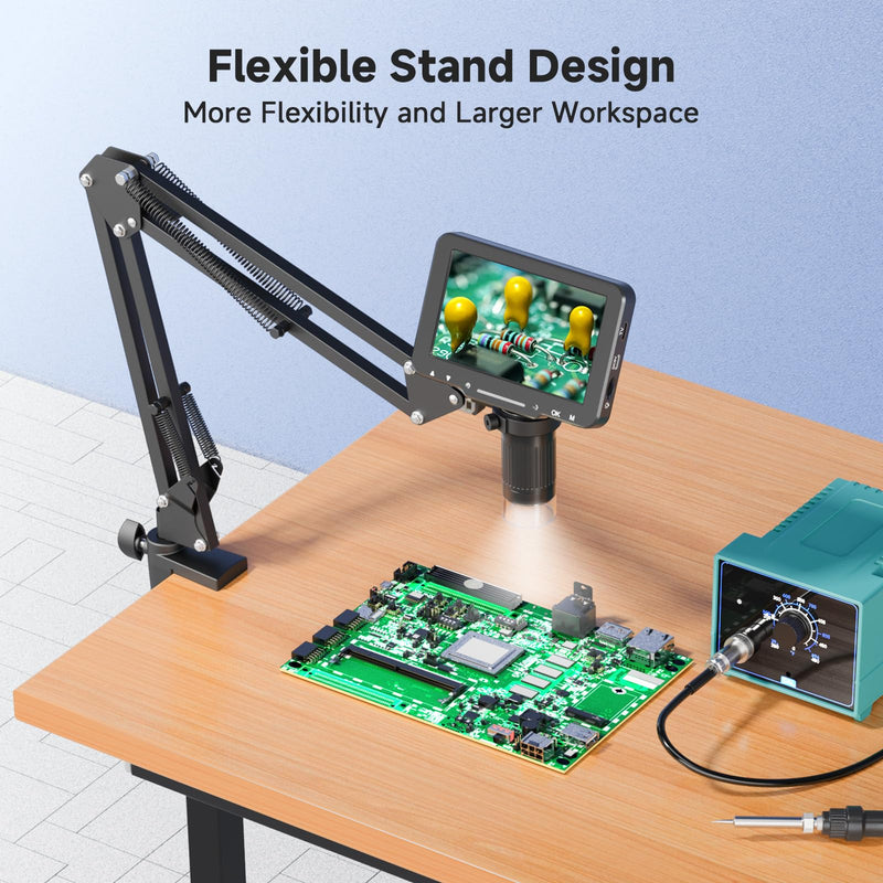 5" LCD Digital Soldering Microscope with Flexible Stand, 1000X Magnification for Electronics Repair & Coins, 1080P PC View, 8 LEDs (Micro SD Card Not Included)