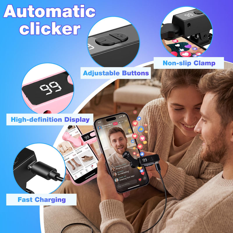 2 Pack Auto Clicker Tapper for Phone Rechargeable & 107 Adjustable Speeds | Screen Device Speed Clicker Auto Screen Tapper for Live Stream Likes, Gaming, Deal, Reward Tasks, Purchase