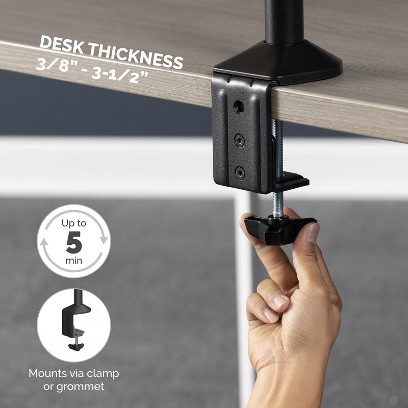 Fellowes Reflex Series Adjustable Monitor Arm for Desk, Supports 32-Inch Monitors, Ergonomic Single Monitor Stand with VESA Mount, Easy Setup with Grommet or Clamp, 8502501-Black