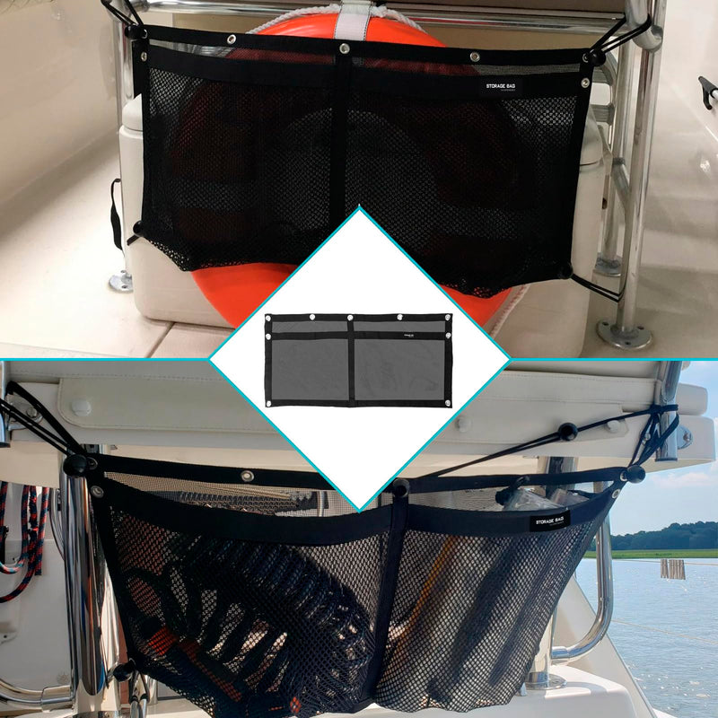 Boat Storage Bag Marine Suspended Storage Comparments Mesh Storage Bag,Boat Seat Organizing Bag,with Elastic Ring 2 Pocket