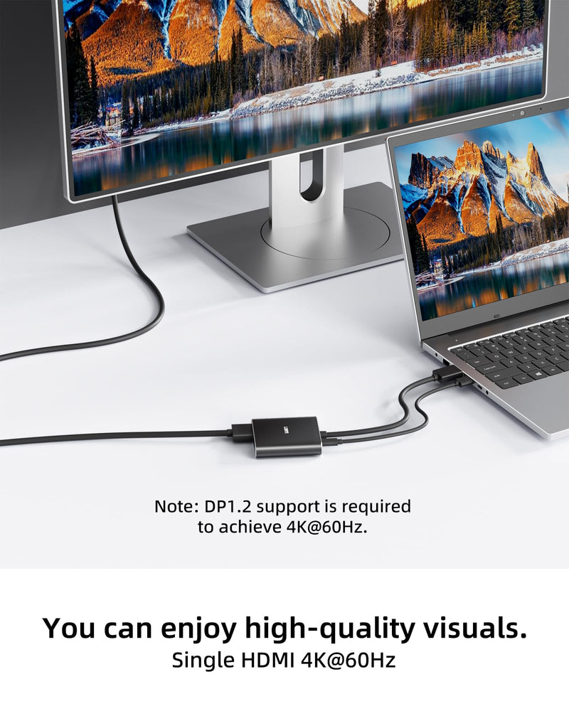 Displayport to Dual HDMI Splitter,4K 60Hz Multi-Monitor Splitter,Dual Monitor DP to 2 HDMI Monitor for Computer Laptop Graphic Card,PC,Windows Compatible MST Extended Mode