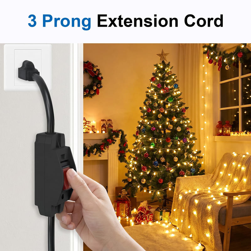 6FT Extension Cord with Switch, Heavy Duty 14AWG Outdoor Waterproof Inline On Off Switch with LED Indicator, 3-Prong Grounded SJTW Power Cord, 15A 125V 1875W for Lights & Equipment 6FT