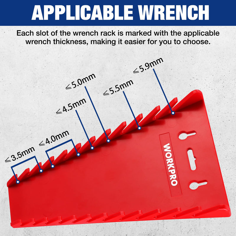 WORKPRO 2-Pack Magnetic Wrench Organizer, 12-Piece Wrench Holder Set for Tool Box Drawer Chest, Premium Quality Wrench Rack Tool Trays SAE 1/4" - 15/16" and Metric 6 mm-24 mm Magnetic wrench organizer(2PC)