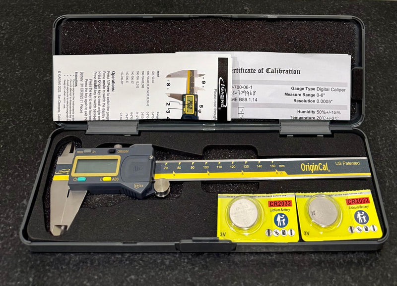 iGAGING Absolute Origin 0-6" Digital Caliper, IP54 Stainless Steel, SPC/USB Output Port, Inch & Metric Modes, Case, Manual 100-700-06