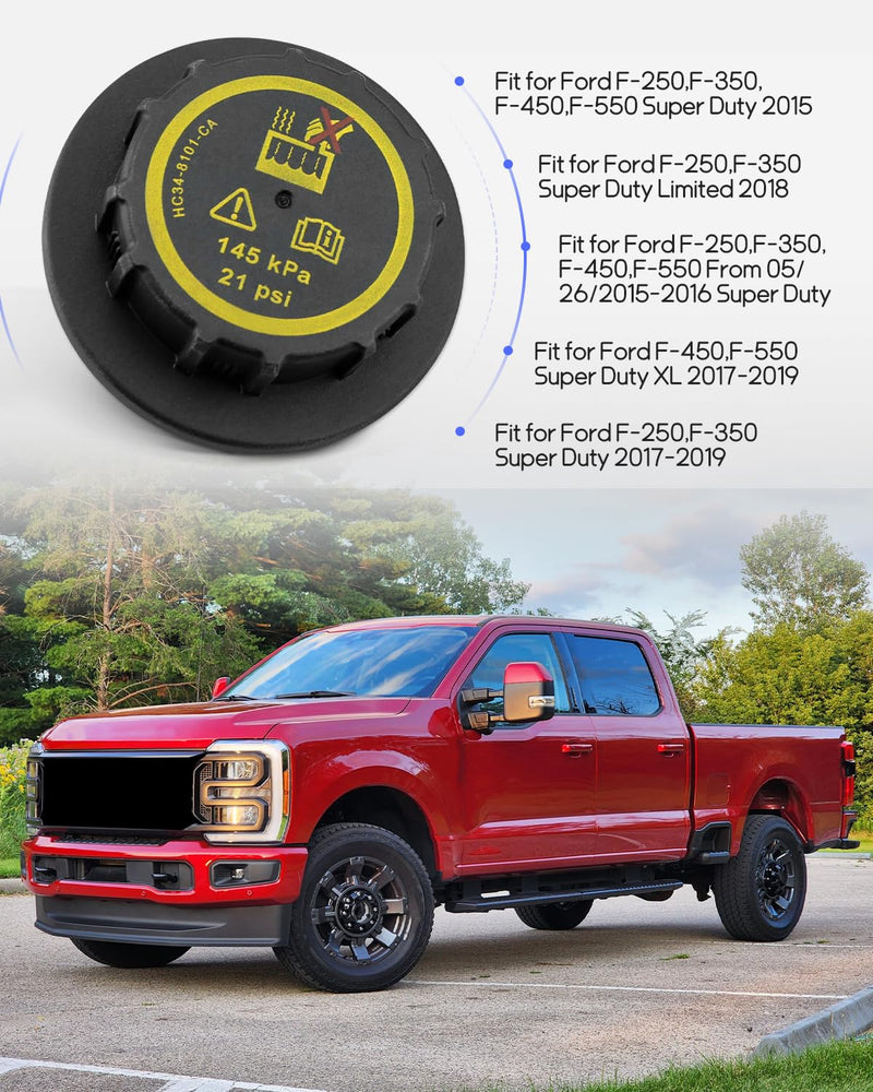 HC34-8101-CA Coolant Reservoir Cap Fit for Ford F250 F350 F450 F550 2015-2019 Series Models, 145KPa，21PSI