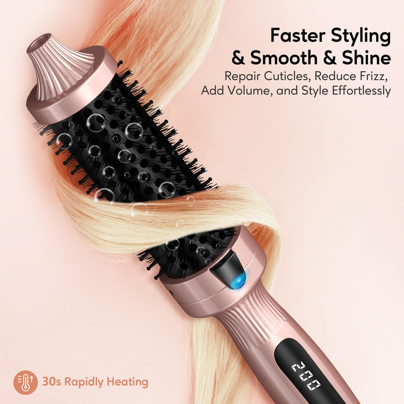 Terviiix Thermal Brush Ceramic Tourmaline Ionic Curling Iron, 38MM Volumizing Hot Brush Create Root Volume & Loose Curls, Digital Display 5 Temperatures Heated Volumizer, Dual Voltage