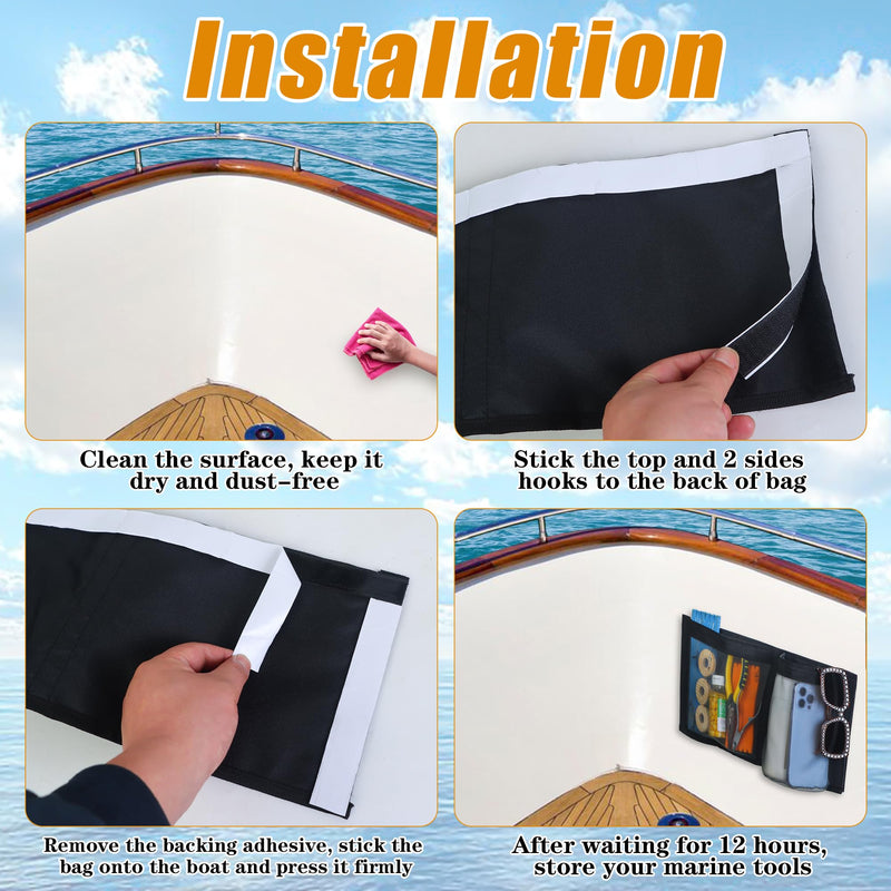 2 Pcs Boat Storage Mesh Bag with Cup Holder, 15.6"x 7.9" Self-Adhesive Boat Organizer Caddy for Marine Cabin Deck, Boat Storage Accessories with Strong Adhesive Backing, Keep Items Secure and Tidy ﻿