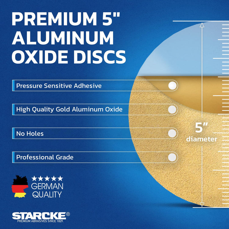 5 inch Sanding Discs 80 Grit Sandpaper Discs PSA Adhesive Sandpaper Roll No Hole - Disc Gold Round Sanding Paper, Durable Sand Paper for Wood, Auto Body, Metal, Marine Paint for Smooth Surfaces 5 Inch / 80 Grit 100.0