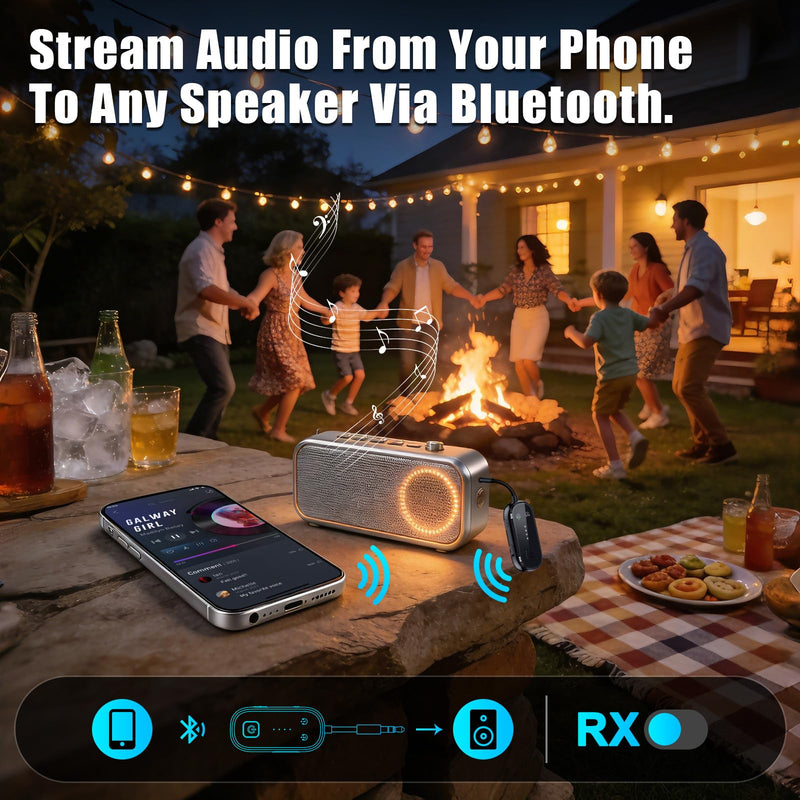 2026 Upgrade Pro Bluetooth 6.0 Transmitter Receiver – 2-in-1 Adapter | For TV, plane, gym, car & home. Dual Link for 2 headphones. Low latency, stable. Works with all AirPods & wireless headphones Black