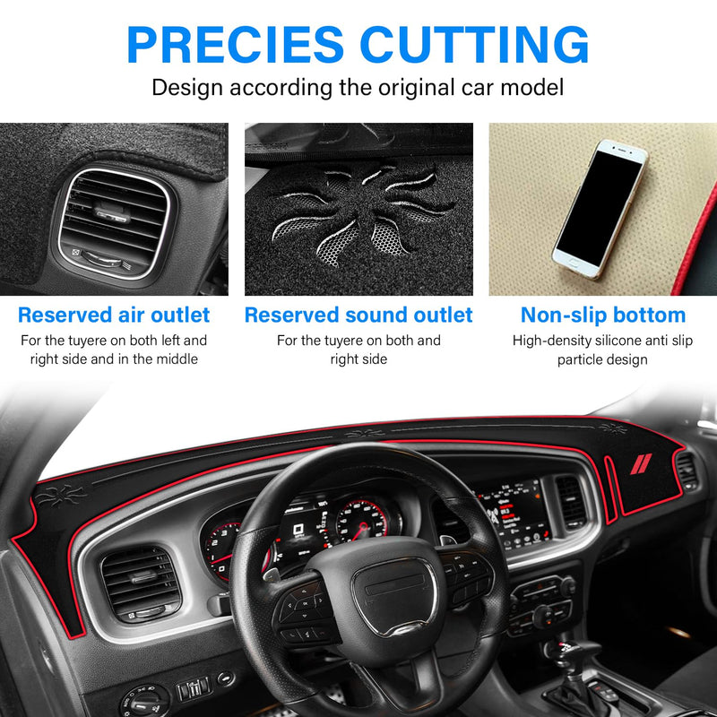 Dash Cover for Dodge Charger Accessories 2011-2022 2023 Dashboard Cover Mat Sunshade No Glare UV Rays Protector Nonslip Interior Pad (Red) Red Edge
