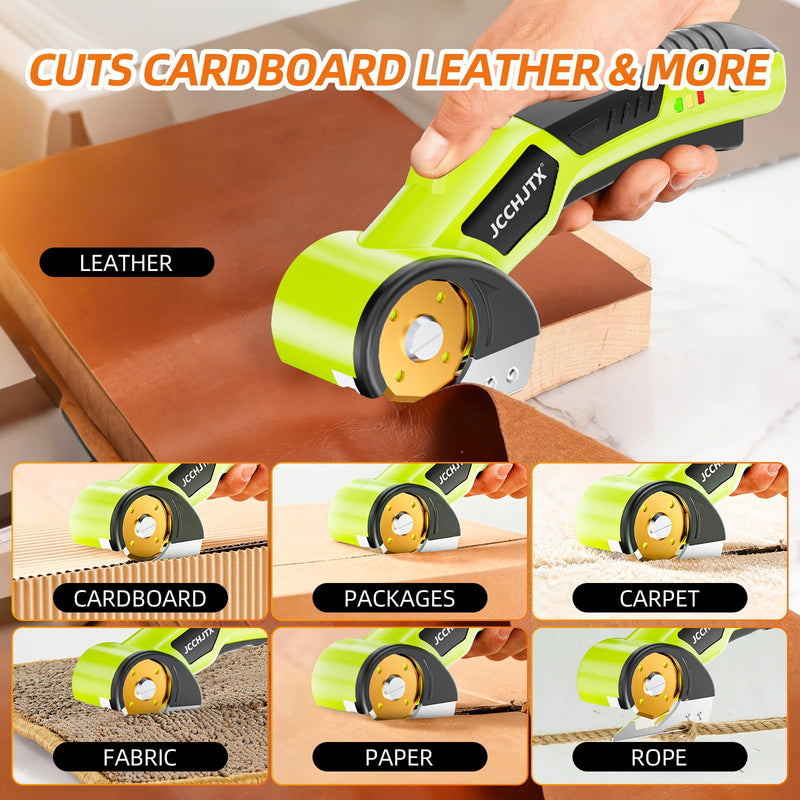 Cordless Electric Scissors, Cardboard Cutter with LED Light, 4V Rechargeable Electric Box Cutter, 2 SKS7 Blade, Suitable for Cloth, Cardboard, Leather, Plastic, Fabric (Green) Green