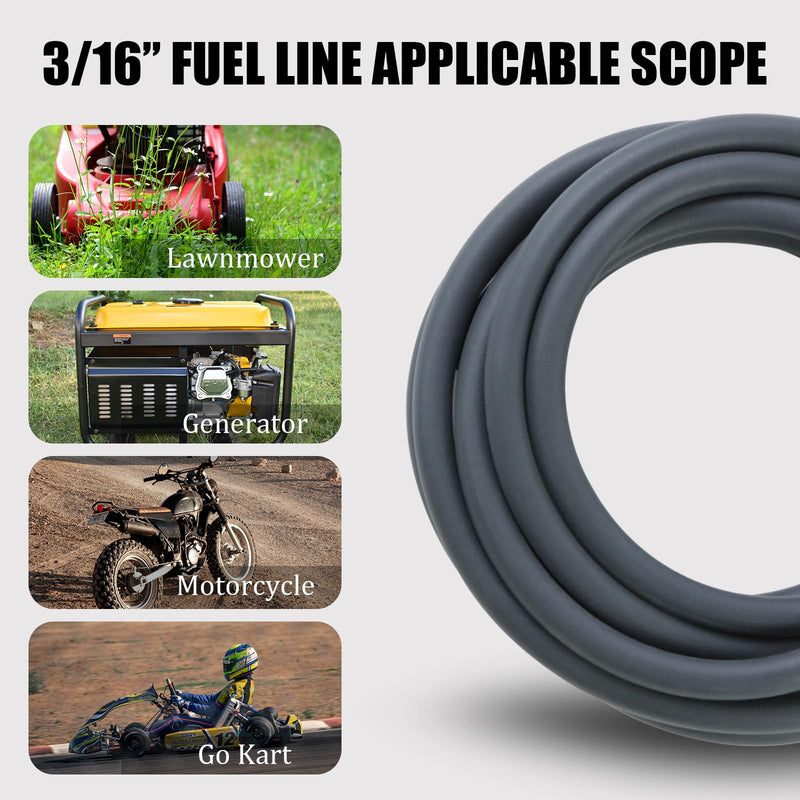 10 Feet 3/16 Inch ID Fuel Line Hose Compatible with Honda Champion Predator Briggs & Stratton Kohler Kawasaki Small Engine Generator Kart Minibike Rubber Fuel Hose with 20 Clamps 3/16" ID-10ft