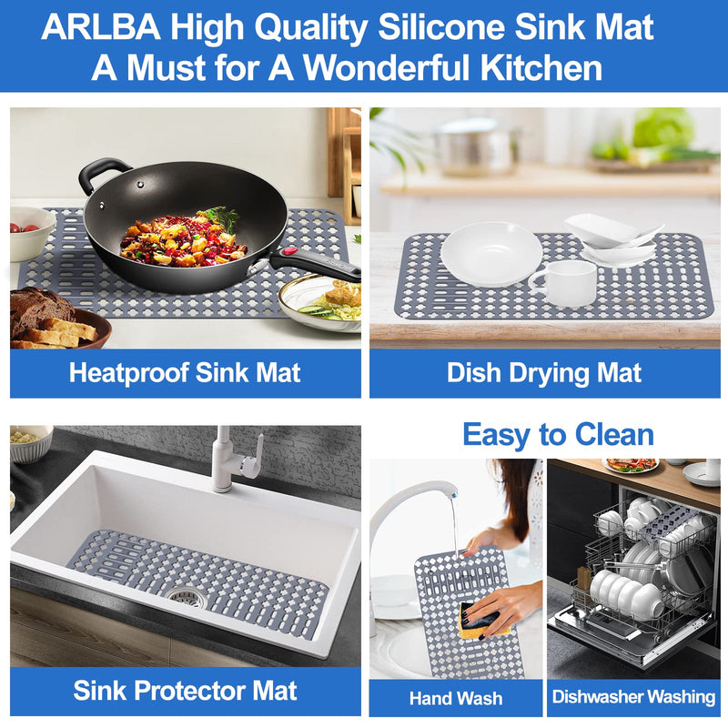 ARLBA Upgraded Silicone kitchen sink mat Rear Drain/Center Drain, 25" x 13" Sink Protector Mat Rubber Sink Rack for Kitchen Sink,Silicone Sink Mats for stainless Steel Sink Farmhouse Sink Accessories