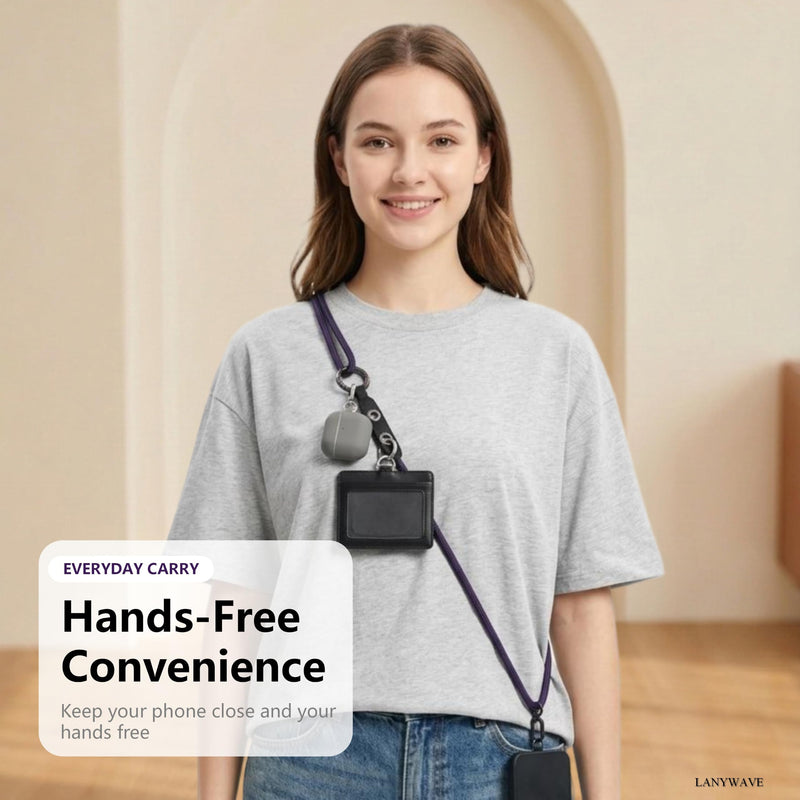 Adjustable Crossbody Phone Lanyard with Hanging Loops | 7mm Braided Rope, Sliding Buckle, Hands-Free Carry, Fits Most Phone Cases, Includes Tether Tab Deep Purple