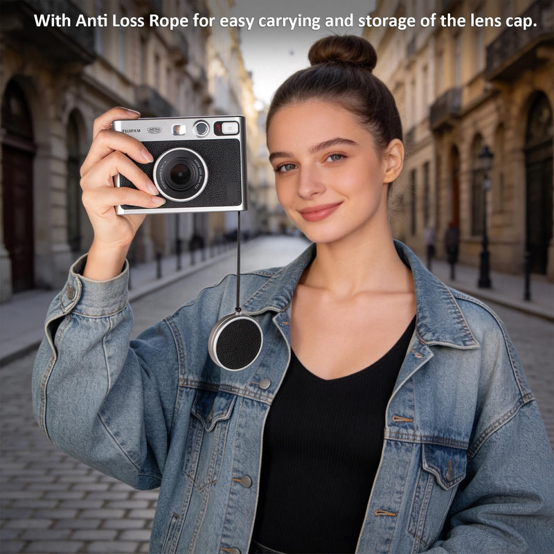 MUZIRI KINOKOO Lens Cap for Instax Mini EVO Camera - with Anti Loss Rope,Aluminium Alloy Retro Design & Soft Flocking Internal,Dustproof Anti-Scratch Lightweight Portable EVO Camera Accessorie-Black Black NEW