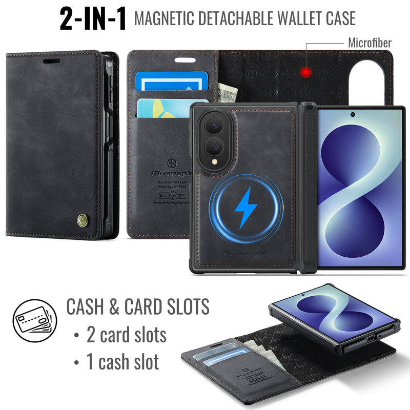 for Samsung Galaxy Z Fold 8 2in1 Detachable Wallet Case, Black | Compatible with Magsafe, Magnetic, RFID Blocking Card Holder, Kickstand, Wireless Charging, Shockproof, PU Leather Flip Cover