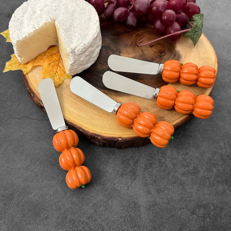 UPware Pumpkin Cheese Spreaders, Hand-Painted Resin Handles with Stainless Steel Blades for Spreading Cream Cheese, Butter, Jam, or Sandwich, Set of 4