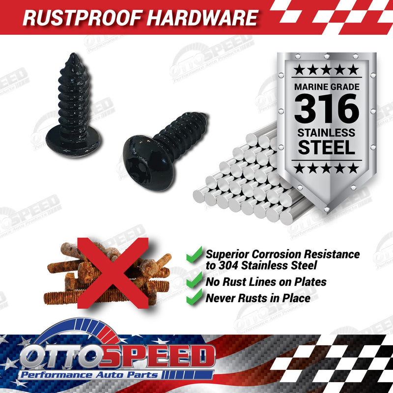 Anti-Theft License Plate Screws Fastener Kit - Rustproof Black Screws, Nylon Screw Inserts, Black Screw Covers, and Anti-Rattle Foam Pads for Fastening License Plates (Black Stainless Steel) 8-Black