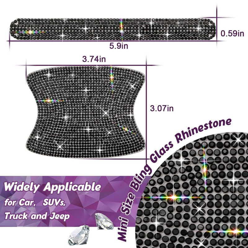 10PCS Car Door Handle Bling Rhinestones Stickers Universal Auto Door Handle Scratch Cover Guard Protective Film Pad with Safety Reflective Strips Black