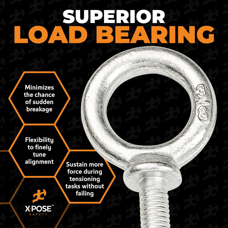 Xpose Safety Shoulder Eye Bolt 3/8"-16 x 1-14" - Industrial Strength Threaded Lifting Eye Bolt Screw for Machinery, Hoist, Anchor, Towing & More - 3/8" Eye Bolts Heavy Duty Galvanized Steel 12 Pack