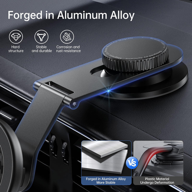 SYNCWIRE MagSafe Car Mount for Dashboard,Foldable Aluminum Arm,Black | Premium Magnetic Phone Holder for Tesla&Cars,Strong Magnet,Aluminum Alloy,Ultra Stable for iPhone 17 16 15-12 Pro Max&More Black