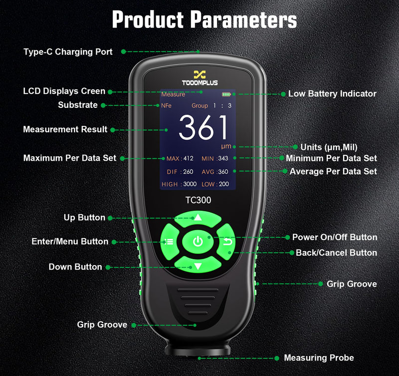 Paint Thickness Gauge for Used Car Buyers, 3000μm Ultra-Range Digital Paint Depth Gauge with 0.01mil High Resolution & Alarm, Automotive Car Paint Detector (F/NF Measurement)