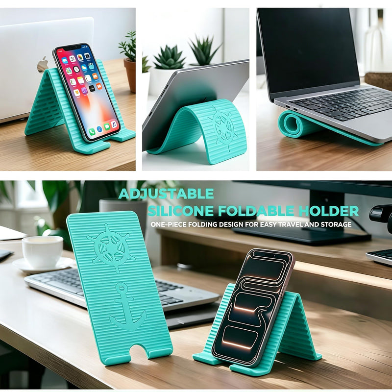 Flexible Silicone Aluminum Phone Holder Tablet Stand with Charging Port Design, Foldable Airplane Laptop/Phone Stand for Home Office Travel (Tiffany) Tiffany