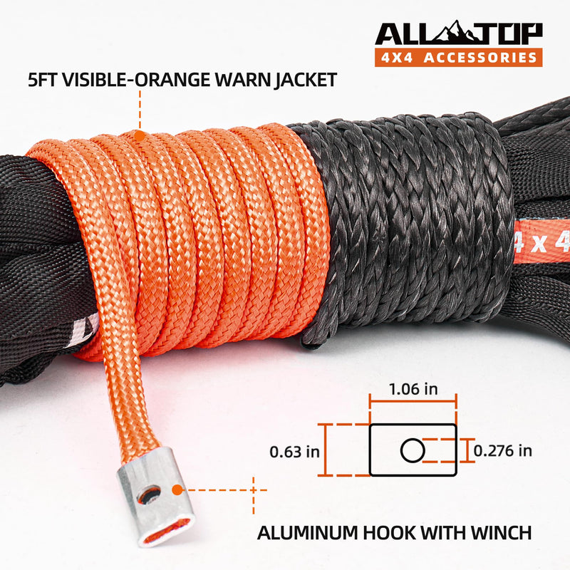ALL-TOP Synthetic Winch Rope Cable, 3/16" x50ft, 8350LBS Winch Replace Line with Protective Sleeve for Offroad Vehicle ATV UTV 3/16in x 50ft, 8350Lbs BSR, for 3500Lbs winch Gray, Rope for ATV & UTV